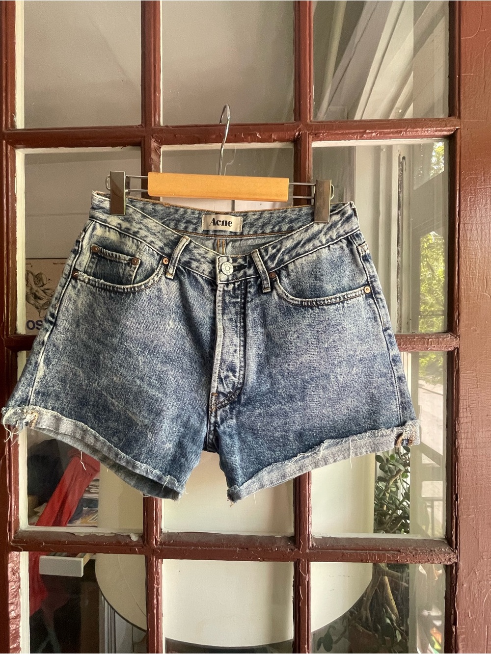Acne Washed Blue Denim Cutoff Shorts